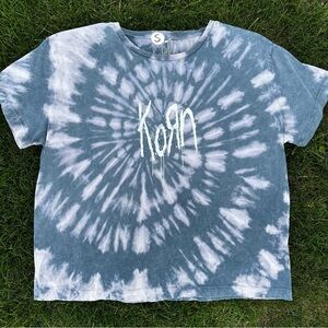 Korn Reverse Dye Crop T-Shirt - Blue and White Small